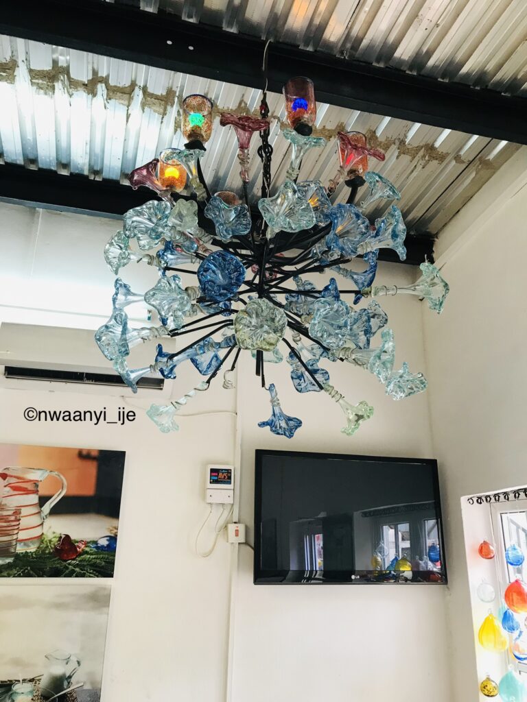 chandelier made from recycled glass