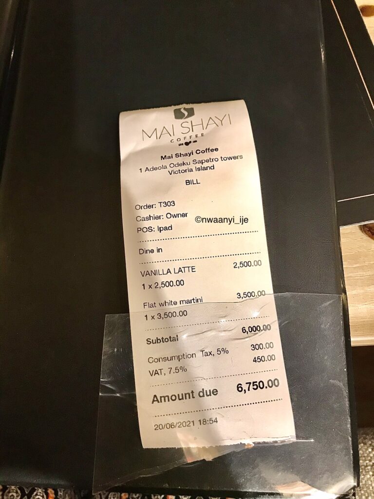 bill for drinks