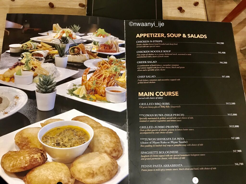 appetiser and main course menu